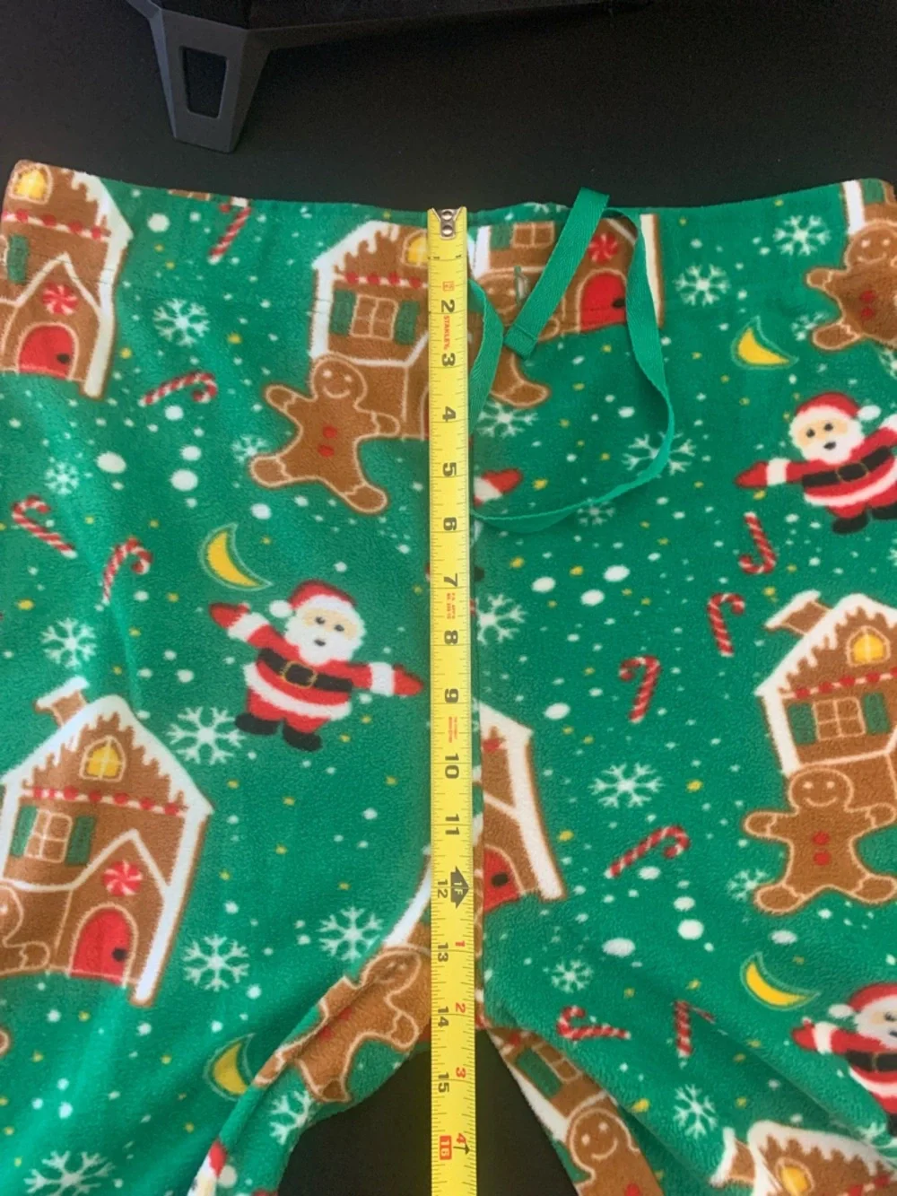 Green Holiday Pajama. 2 Pants with Santa & Gingerbread Print NWOT  1 Lg / 1 Med.